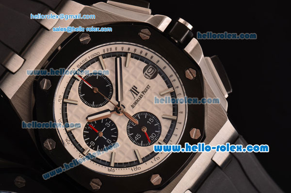 Audemars Piguet Royal Oak Chrono Japanese Miyota OS10 Quartz Stainless Steel Case with Black Rubber Strap and White Dial Stick Markers - Click Image to Close